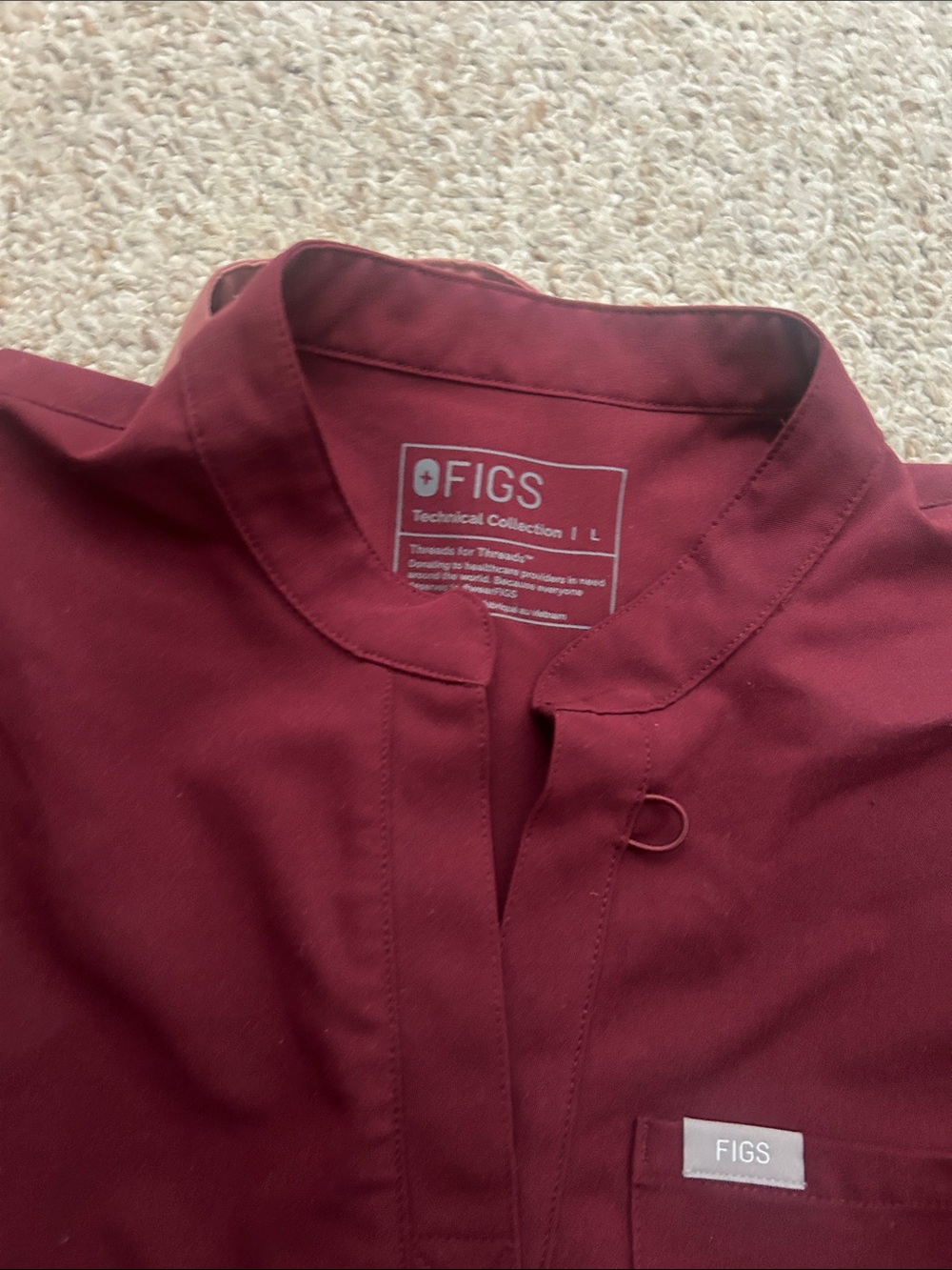 Figs maternity Burgundy Medical Top with Mandarin Collar with yola pants - Picture 3 of 4